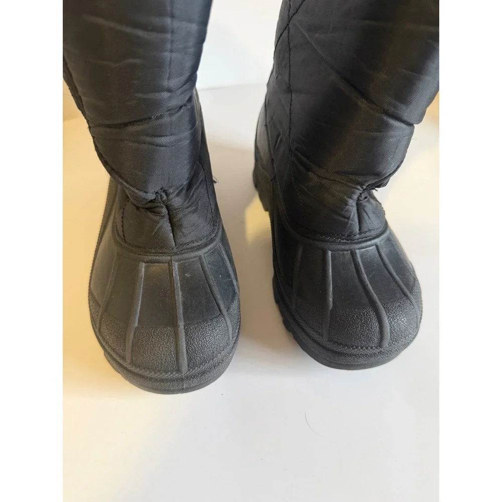 Kids Black Quilted Snow Boots Size 13 Faux Fur Trim Hook Loop Closure Outdoor